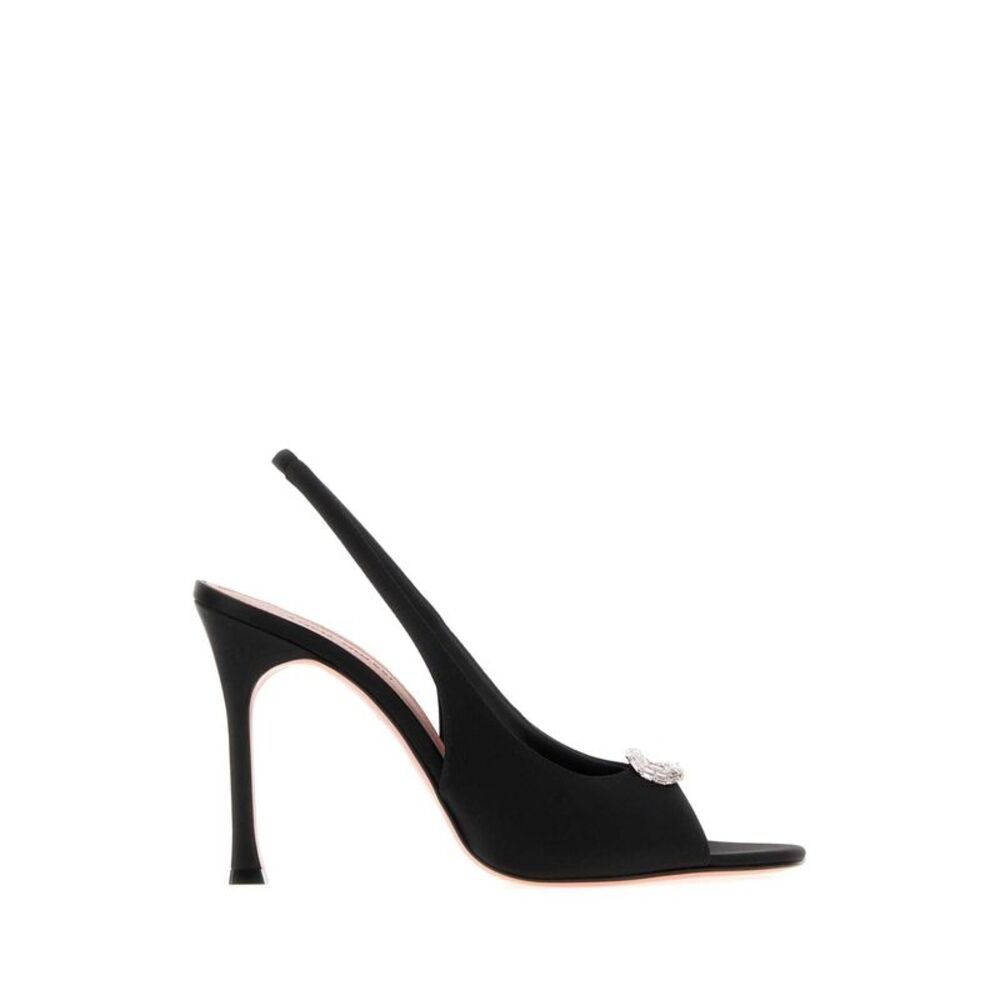 Amina Muaddi Women Black Satin Mini Camelia Sandals
